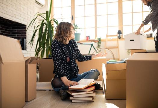 Couple decluttering home.